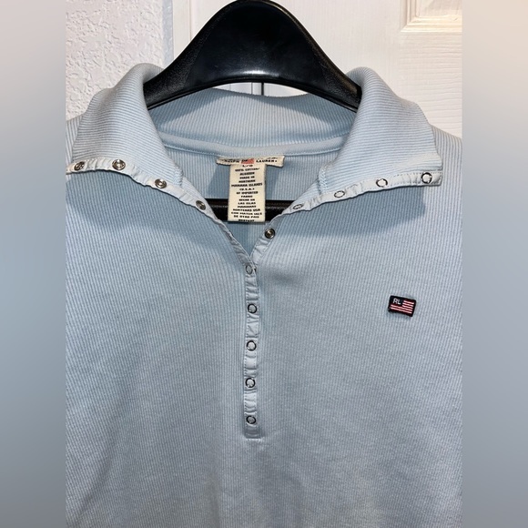 VTG Polo Jeans Co.‎ Ralph Lauren Ribbed Top Blue Knit Snap Button Size Large - Picture 1 of 4